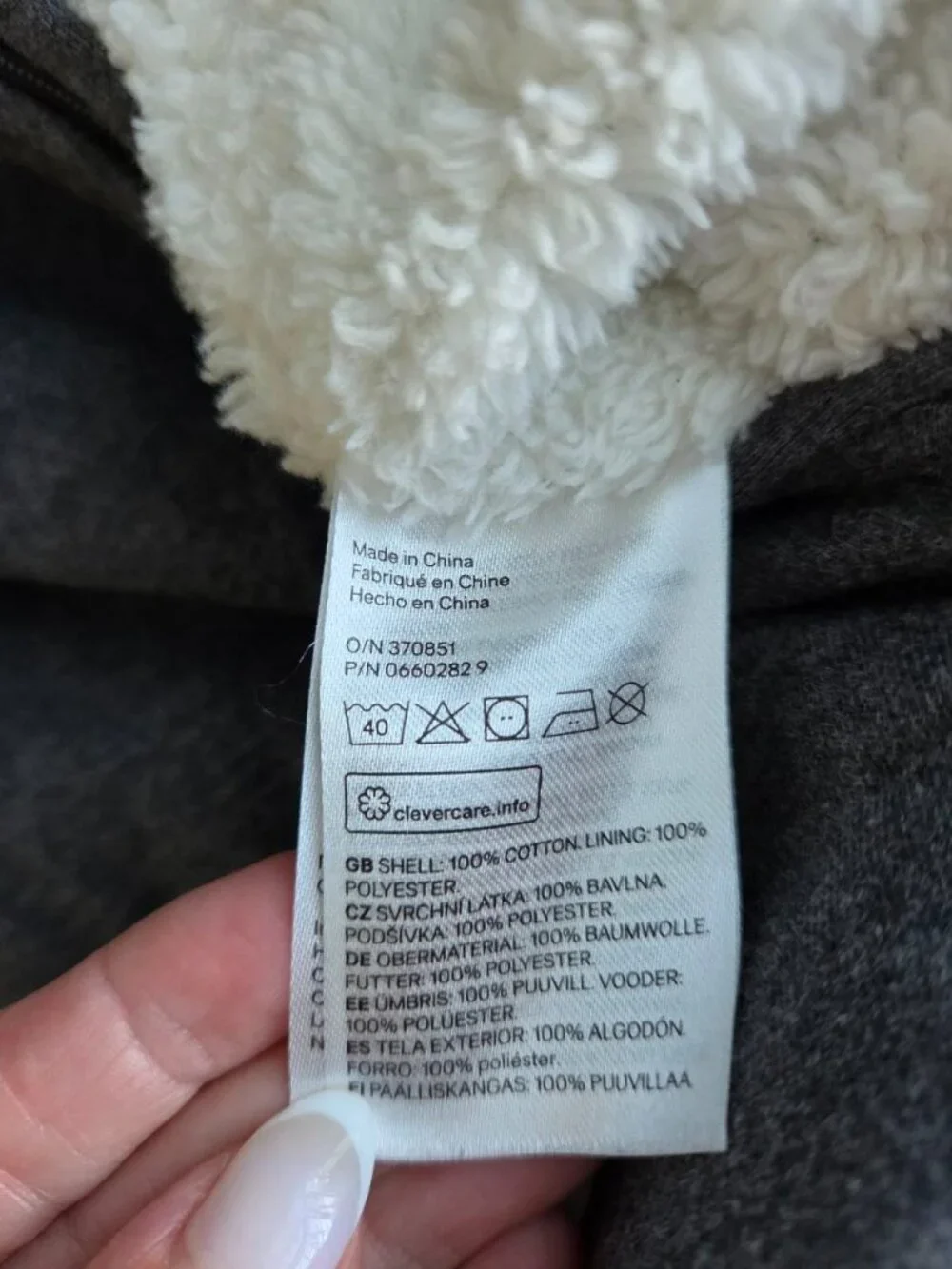 H&M Baby Hooded Sherpa Pram Suit Gray 2-4 Months Bear Ears Organic Cotton Buntin
